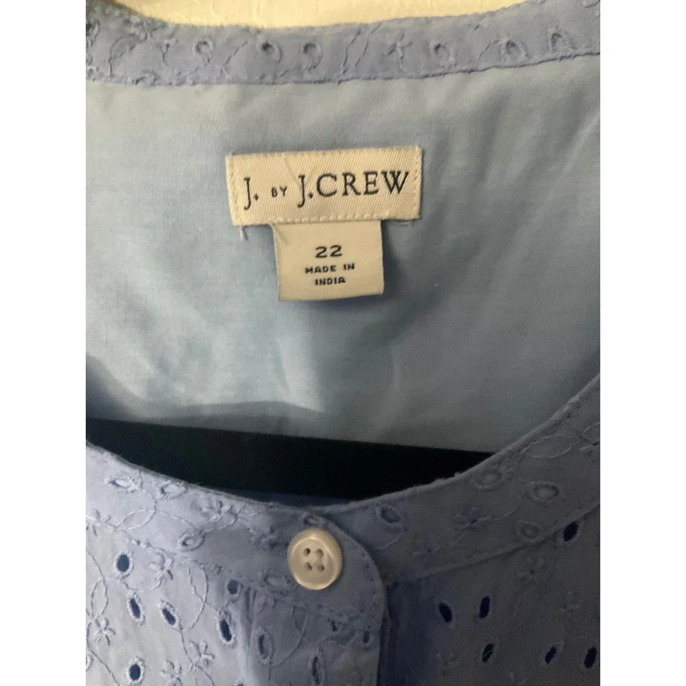 J. Crew Blue Eyelet Sleeveless Button Front Shirt Dress Size 22 Cotton